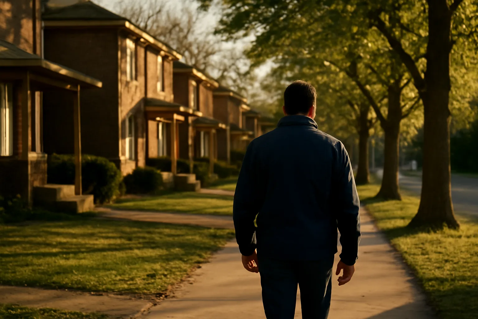 Person arriving at Atlanta brick duplexes for a process server visit