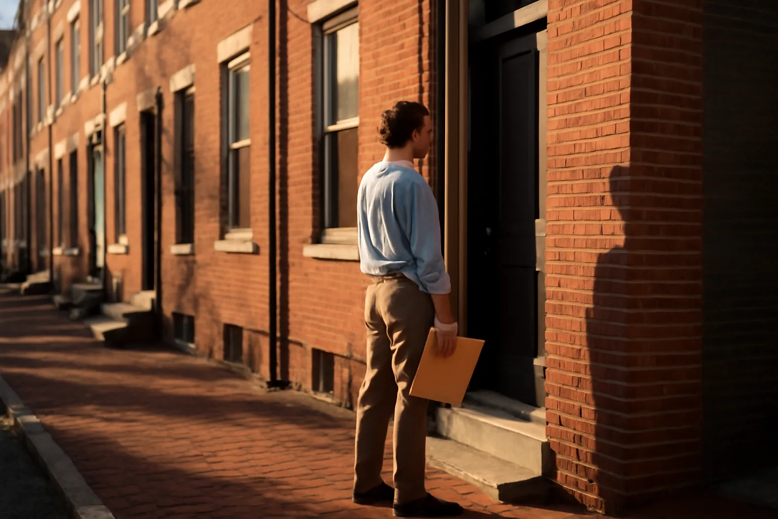 Process server holding service papers on a Wilmington Delaware residential street