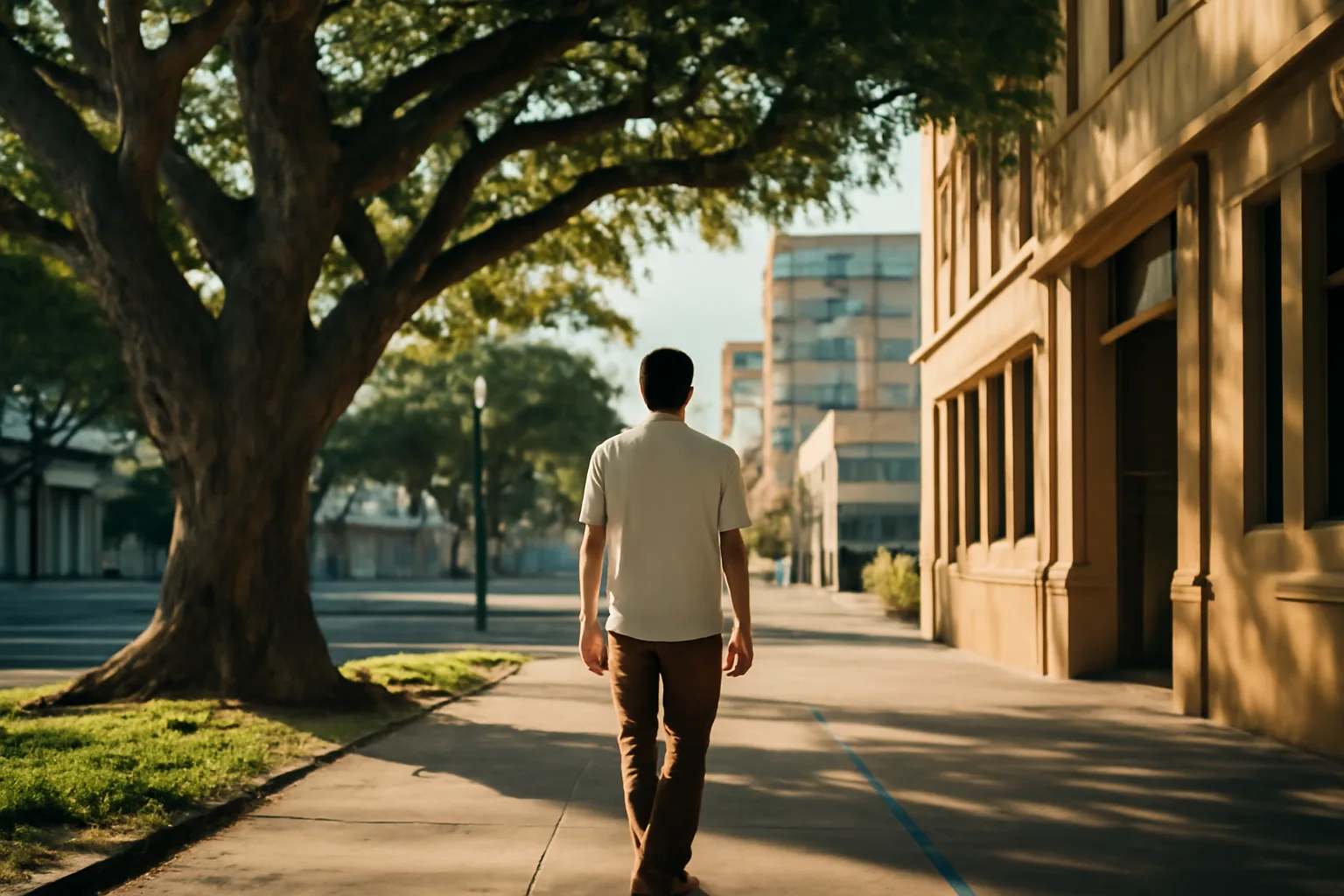 Person walking a Honolulu sidewalk on process server work